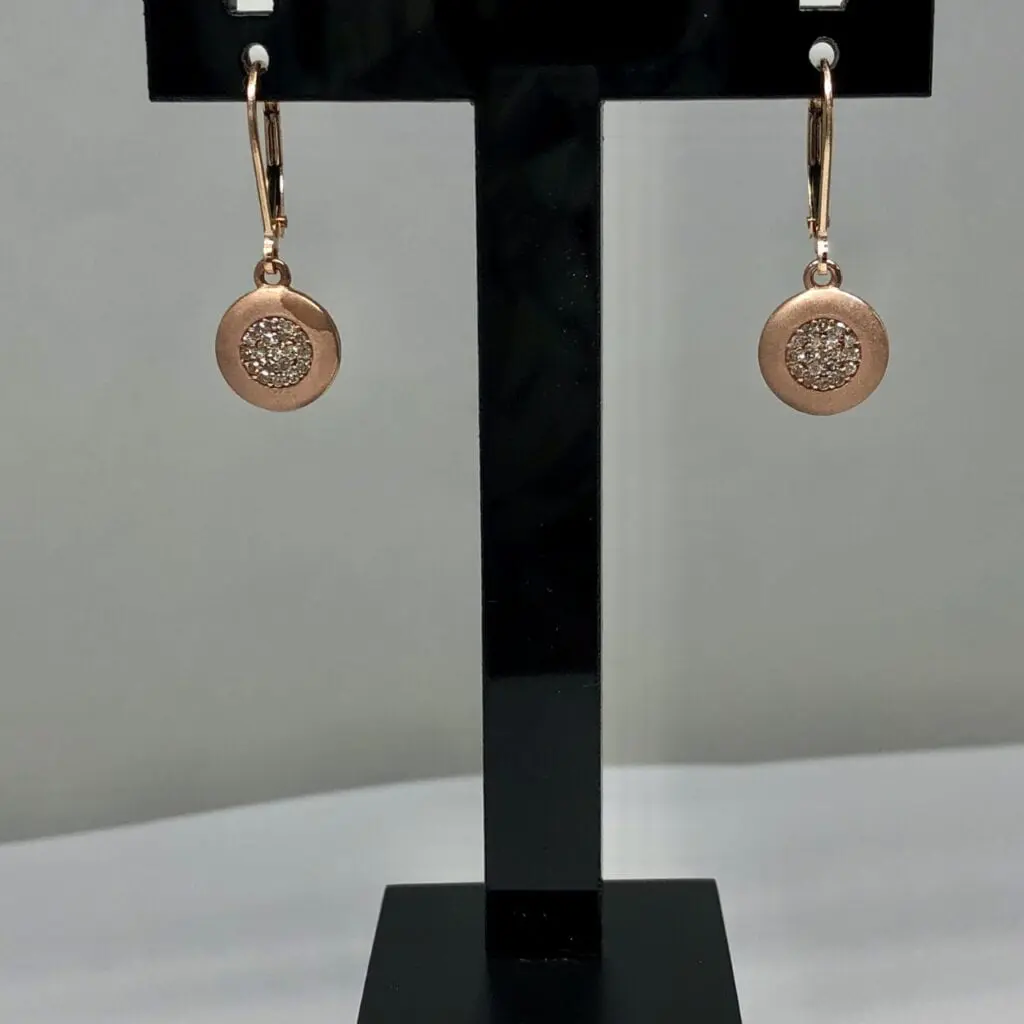 Copper and white diamond round earrings