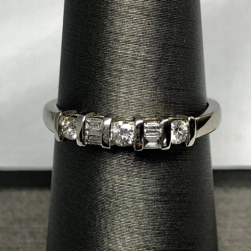 White diamond ring intricate band design
