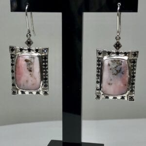 Pink Peruvian opal and black spinel earrings