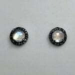 Faceted round moonstone and diamond earrings