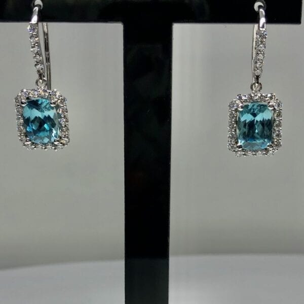 Sky Blue Zircon and Diamond earrings