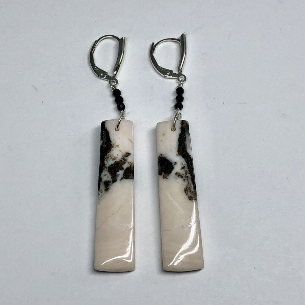 Peruvian opal and black spinel earrings