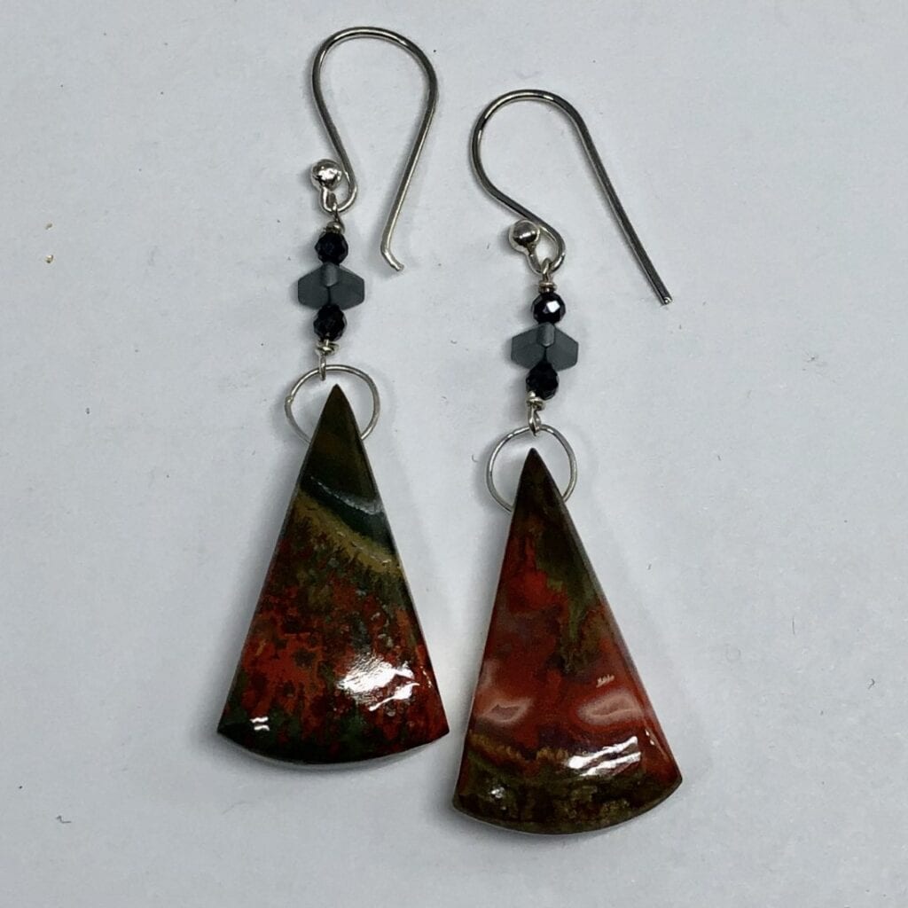 Fire agate, spinel and labradorite earrings