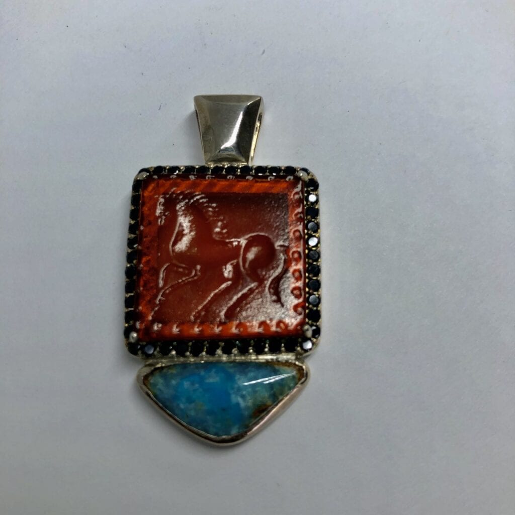 Multicolored red and blue pendant