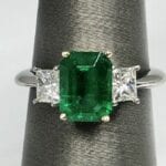 Emerald, diamond, 3 stone ring