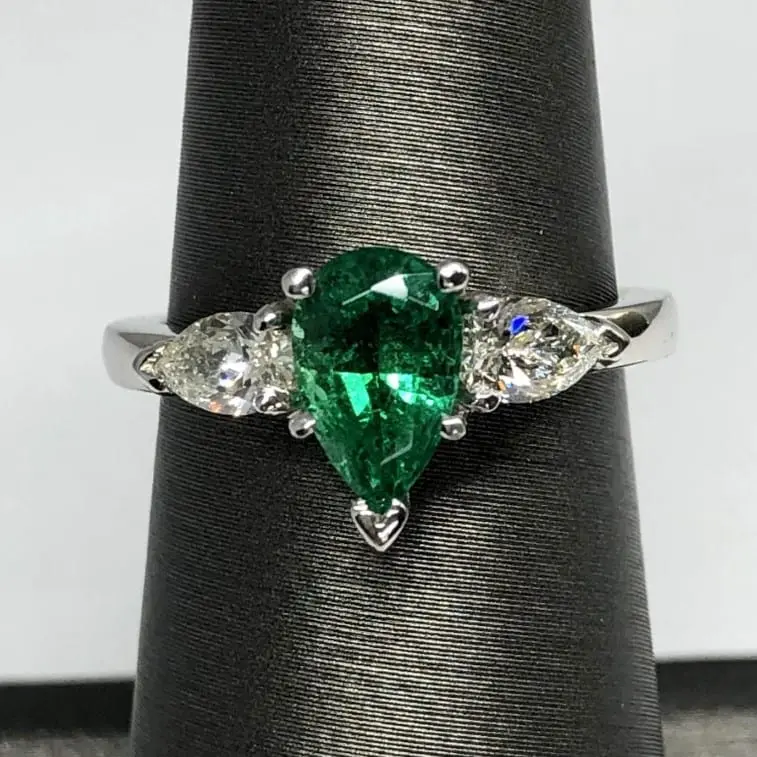 Emerald, diamond, ring, platinum