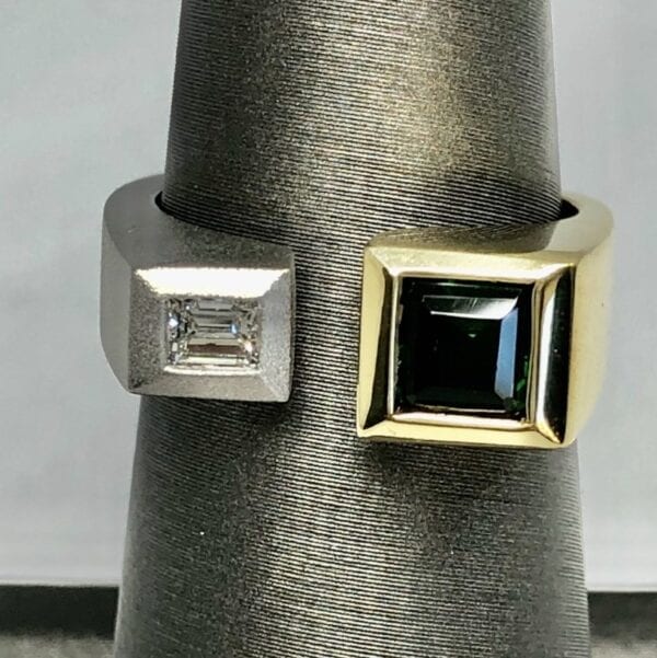 tourmaline, diamond, ring, platinum, 18kt yellow gold