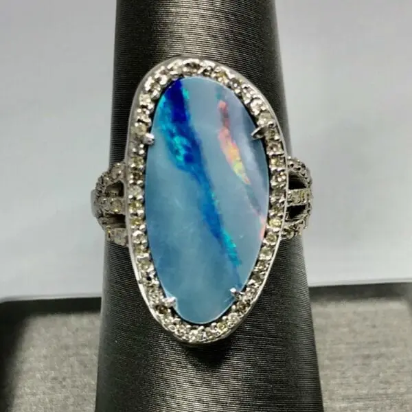 bolder opal, diamond, ring